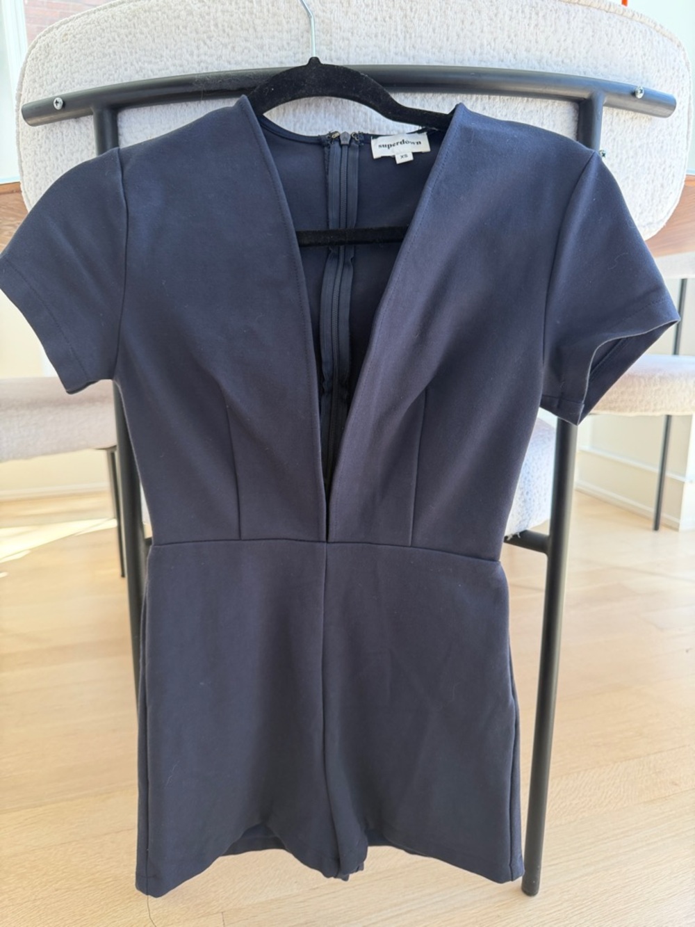 superdown Navy Deep V Short Sleeve Mini Dress
